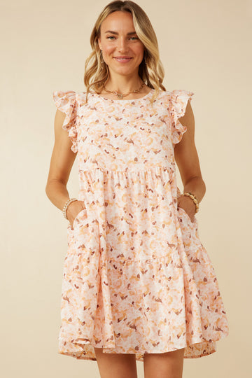 HY7098W Pink Womens Soft Floral Ruffled Tank Dress Full Body